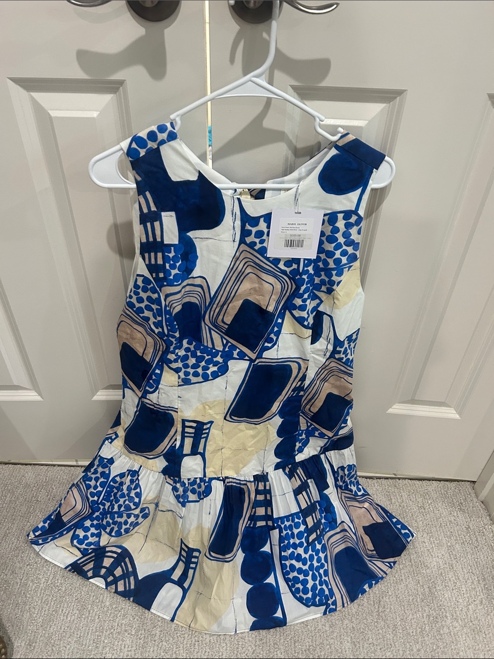 Marie Oliver Blue, Cream & Tan Abstract Print Mini Dress
